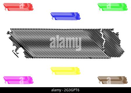 Comté de Whatcom, État de Washington (comté des États-Unis, États-Unis d'Amérique, États-Unis, États-Unis, États-Unis) carte d'illustration vectorielle, scribble sketch carte de Whatcom Illustration de Vecteur