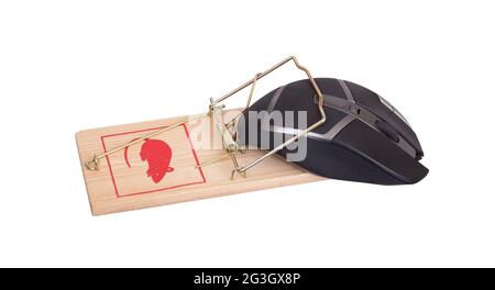 Souris d'ordinateur moderne dans un mousetrap Banque D'Images
