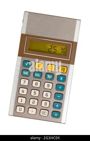 Ancienne calculatrice indiquant un pourcentage - 25 pour cent Banque D'Images