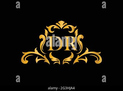 Lettres alphabétiques de luxe DR. Alphabet floral doré . Initiales du monogramme parfaitement pour les invitations de mariage, carte de voeux, logo, et autre design. Illustration de Vecteur