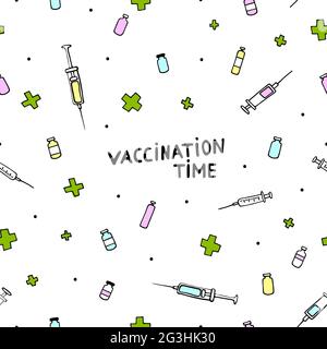 Il est temps de se faire vacciner. Motif de caniche médical sans couture. Grippe, autres maladies, prévention des maladies, soins de santé. Illustration de stock vectoriel avec pharm Illustration de Vecteur