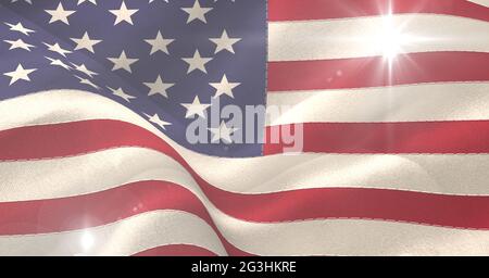 Lumière vive contre le drapeau américain Banque D'Images