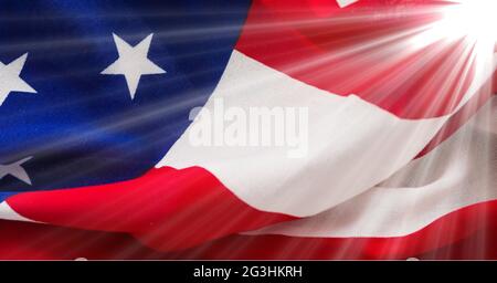 Lumière vive contre le drapeau américain Banque D'Images