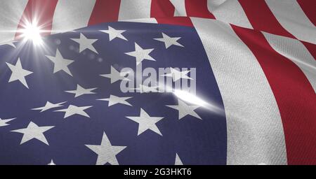 Lumière vive contre le drapeau américain Banque D'Images