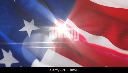 Lumière vive contre le drapeau américain Banque D'Images