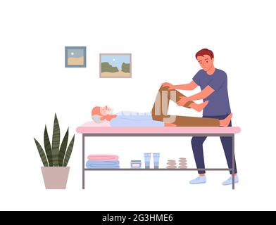 Réadaptation pour les personnes âgées, médecin faisant des massages, exercice de récupération avec le vieil homme Illustration de Vecteur