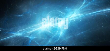 Naissance bleutée d'un trou noir massif éthéré, arrière-plan abstrait généré par ordinateur, rendu 3D Banque D'Images