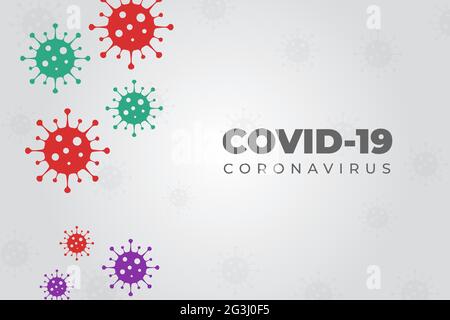 Covid19. Conception des épidémies de coronavirus avec des cellules virales en chute et des lettres typographiques sur un fond gris dégradé Illustration de Vecteur
