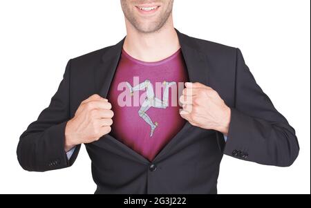 Costume d'ouverture pour homme d'affaires pour révéler une chemise avec drapeau Banque D'Images