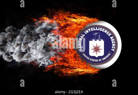 Drapeau avec une trace de feu - CIA Banque D'Images