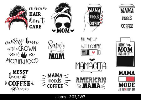 Main drawm mama citations, momlife, illustration vectorielle. Illustration de Vecteur