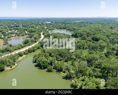 Vue aérienne des lagons de Skokie Banque D'Images