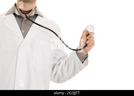 Gros plan de la main d'un médecin, en tenant un stéthoscope Banque D'Images