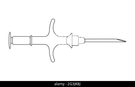 Seringue pour microchipping d'animaux de compagnie de style linéaire. Outil vétérinaire pour la procédure d'implant de chien ou de chat. Concept de l'identification permanente des animaux de compagnie. Contour modifiable. Illustration vectorielle. Illustration de Vecteur