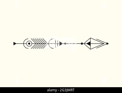 flèche graphique pour motif tatouage. Minimalisme vectoriel, géométrie sacrée, éléments de conception hipster. Art vectoriel, clipart. Résumé symboles géométriques mystique i Illustration de Vecteur