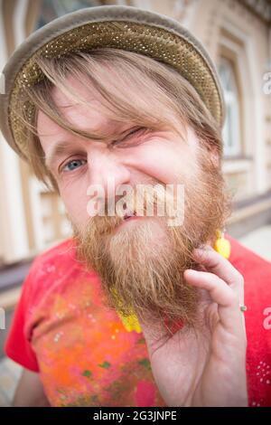 Homme barbu hippie Banque D'Images