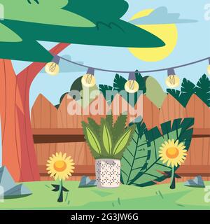 maison arrière-cour et scène de lumières Illustration de Vecteur