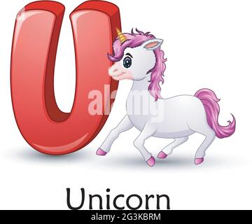 La lettre U est destinée à l'alphabet de caricature Unicorn Illustration de Vecteur