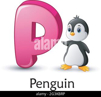 La lettre P est pour l'alphabet de dessin animé de pingouin Illustration de Vecteur