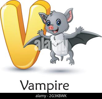 La lettre V est pour l'alphabet de dessin animé de Vampire Bat Illustration de Vecteur