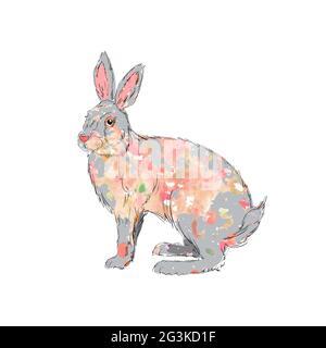 Illustration d'un lapin aquarelle dessiné à la main Banque D'Images