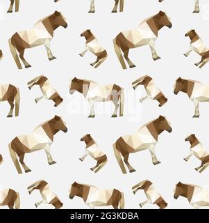 Illustration d'un design moderne et plat avec motif cheval origami sans couture Banque D'Images