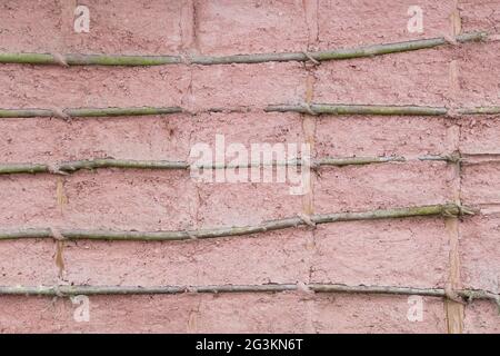 Texture de bambou dans le mur de béton coulé Banque D'Images