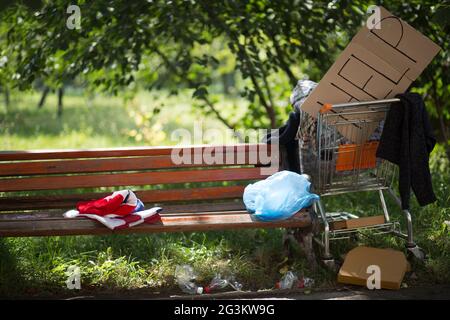 Place of residence of homeless man. Stock Photo