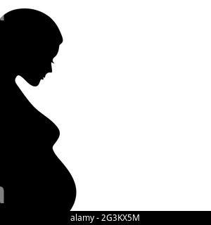 Silhouette vectorielle d'une femme enceinte. Belle fille mince s'attendant à un bébé. Figure noire d'une femme enceinte de profil isolée sur un backgroun blanc Illustration de Vecteur