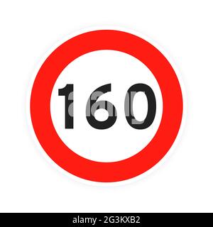 Limite de vitesse 160 route ronde icône signe plate design vectoriel illustration isolée sur fond blanc. Entourez le numéro du panneau de signalisation routière standard Illustration de Vecteur