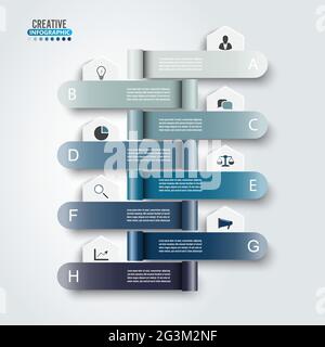 Vector infographic template avec étiquette papier 3D intégrée, des cercles. Concept d'affaires avec 8 options. Pour le contenu, schéma, organigramme, étapes, pièces détachées. Illustration de Vecteur