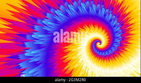 Abstrait festif fond coloré, arc-en-ciel coloré multicolore motif teint par nouage, illustration vectorielle. Imprimé de peinture spirale de tourbillon de boho fou. Rouge, bleu, Illustration de Vecteur