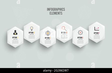 Modèle d'infographie vectoriel avec étiquette en papier tridimensionnel, cercles intégrés. Business concept avec 6 options. Pour le contenu, le diagramme, l'organigramme, les étapes, les pièces, t Illustration de Vecteur