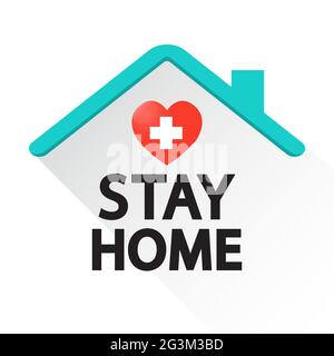 Restez à la maison avec cœur. Coronavirus Covid-19, phrase de motivation de quarantaine. Illustration de Vecteur