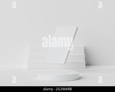 formes géométriques de rendu 3d. Podium blanc en marbre blanc. Socle minimaliste ou scène de vitrine pour présenter le produit et le modèle. Abstr Banque D'Images