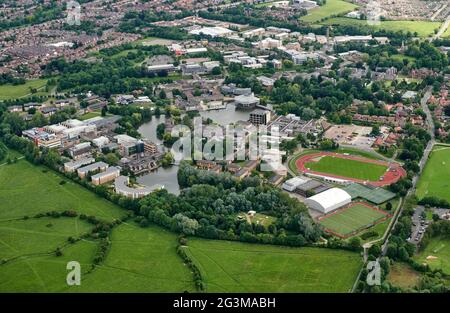 An une vue aérienne du campus ouest de l'Université York , North Yorkshire, nord de l'Angleterre, Royaume-Uni Banque D'Images