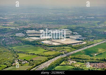 Vue aérienne de la zone industrielle de la jonction 41, Wakefield, West Yorkshire, nord de l'Angleterre, Royaume-Uni Banque D'Images