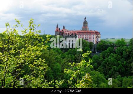 Walbrzych, pologne, château de Ksiaz, zamek Ksiaz, Ksiaz, Polska, Pologne, laque de dolny, basse silésie, aero, air, saison, paysage, Banque D'Images