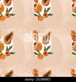 Motif tropical abstrait avec formes et fruits Illustration de Vecteur