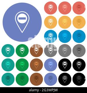 Supprimez les icônes plates multicolores de la position GPS sur les arrière-plans ronds. Inclut des variantes d'icônes blanches, claires et sombres pour les effets de survol et d'état actif, Illustration de Vecteur