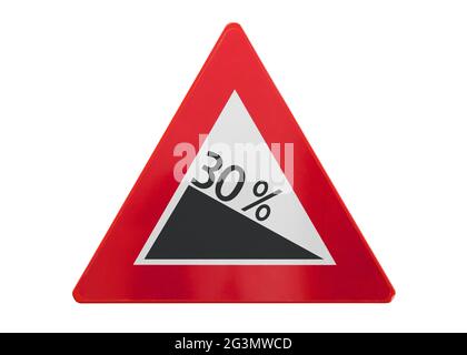 Panneau de signalisation isolé - pente de 30 % Banque D'Images