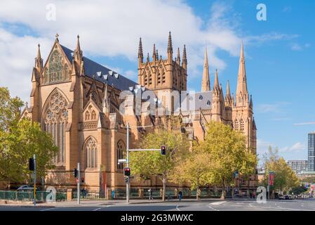 La cathédrale St Mary's est construite en grès de Pyrmont dans un style gothique de renaissance avec un clocher situé au-dessus du croisement de la nef et des transepts Banque D'Images