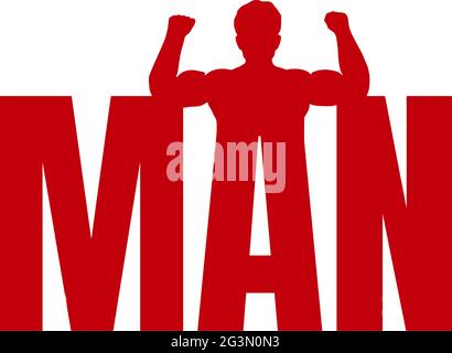 Strongman et l'inscription logo MAN sur fond blanc. Illustration vectorielle. Illustration de Vecteur