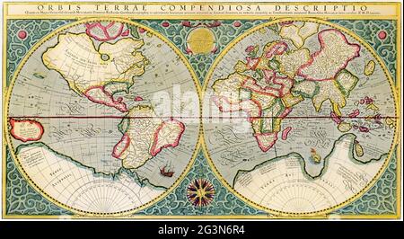 Facsimile de la carte du monde par Gerardus Mercator ou Gerard de Kremer, 1512-1594, cartographe, géographe, Banque D'Images