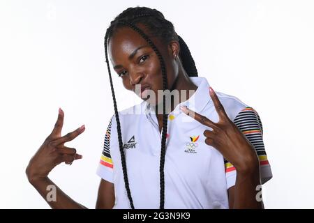 L'athlète belge Cynthia Mbongo Bolingo pose pour le photographe lors d'un séance photo pour le Comité olympique belge BOIC - COIB avant le Tokyo 202 Banque D'Images