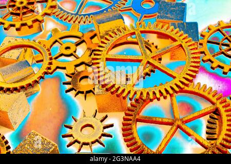 Roues dentées sur fond blanc comme concept d'ingénierie Banque D'Images