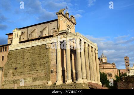 Tempio di Antonino e Faustina - Temple d'Antoninus et Faustina dans le Forum romain de Rome, Italie Banque D'Images