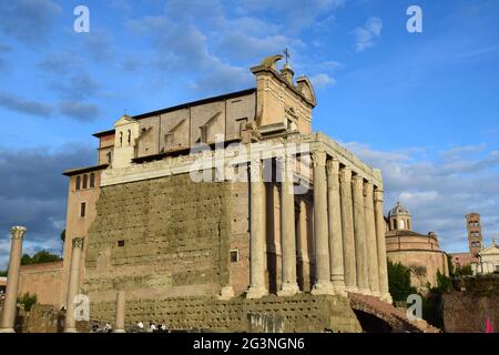 Tempio di Antonino e Faustina - Temple d'Antoninus et Faustina dans le Forum romain de Rome, Italie Banque D'Images