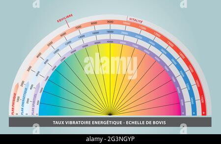 Échelle de bovis pour mesurer l'énergie de la force de vie en couleurs arc-en-ciel - langue française Illustration de Vecteur
