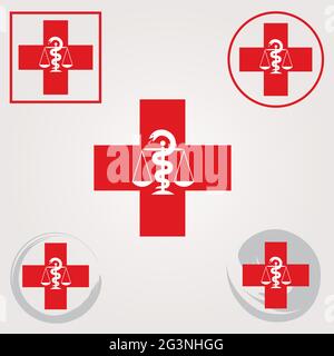 Ensemble d'icônes de la pharmacie suisse avec symbole Caduceus en rouge - symbole de la Croix suisse Illustration de Vecteur